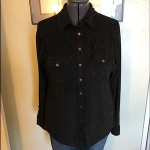 Idyllwind black fringe snap faux suede shirt XL